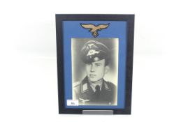 A picture of German airman with cloth eagle above,