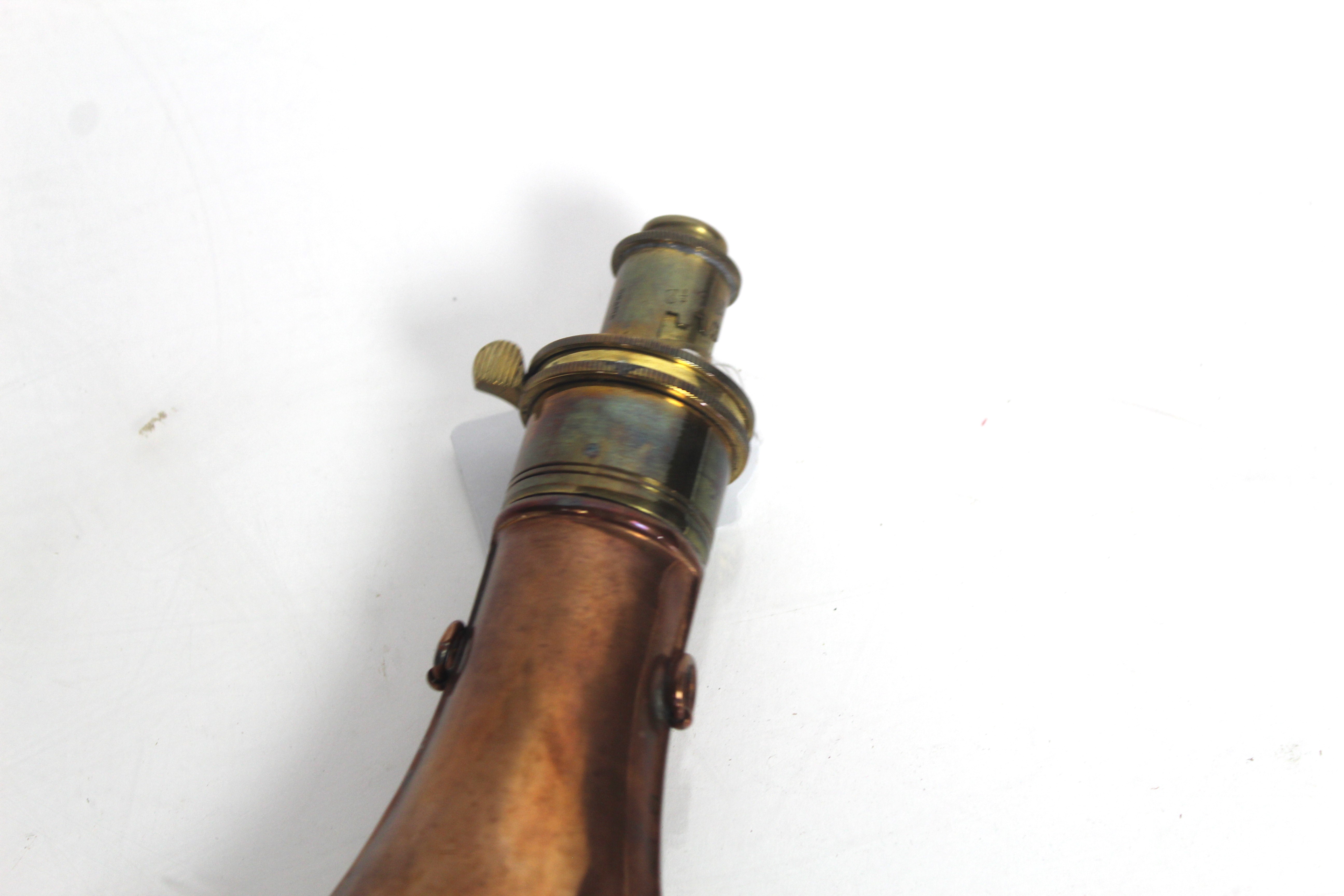 A leather covered rifle powder flask by Parker Hal - Bild 10 aus 11