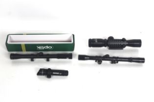 Four various scopes including a Bushnell 2-7x32E a