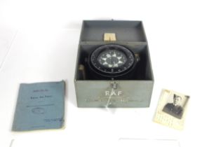 A boxed compass on a gimbal, with WWII era R.A.F p