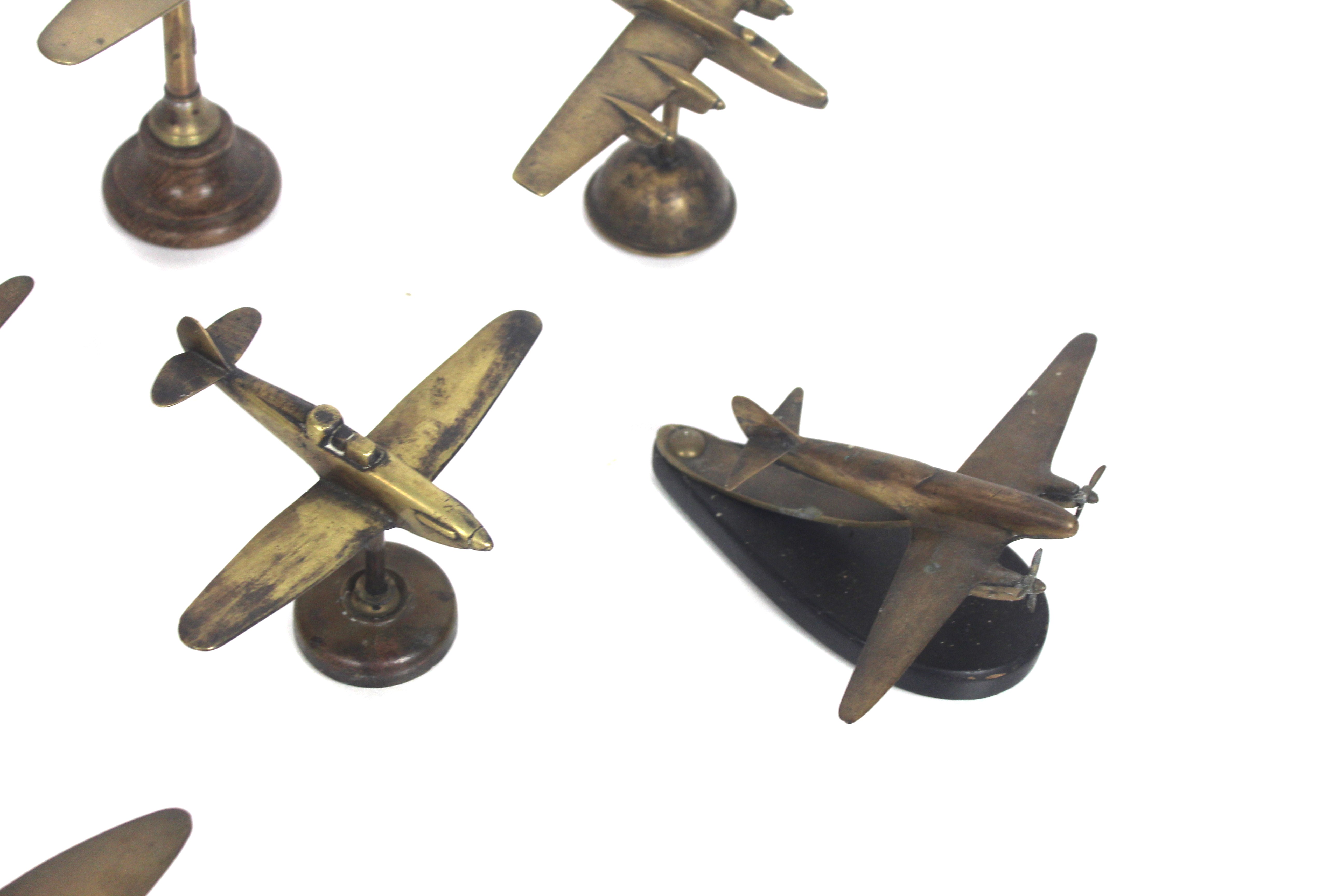 Eight model brass WWII planes on various stands - Image 5 of 6