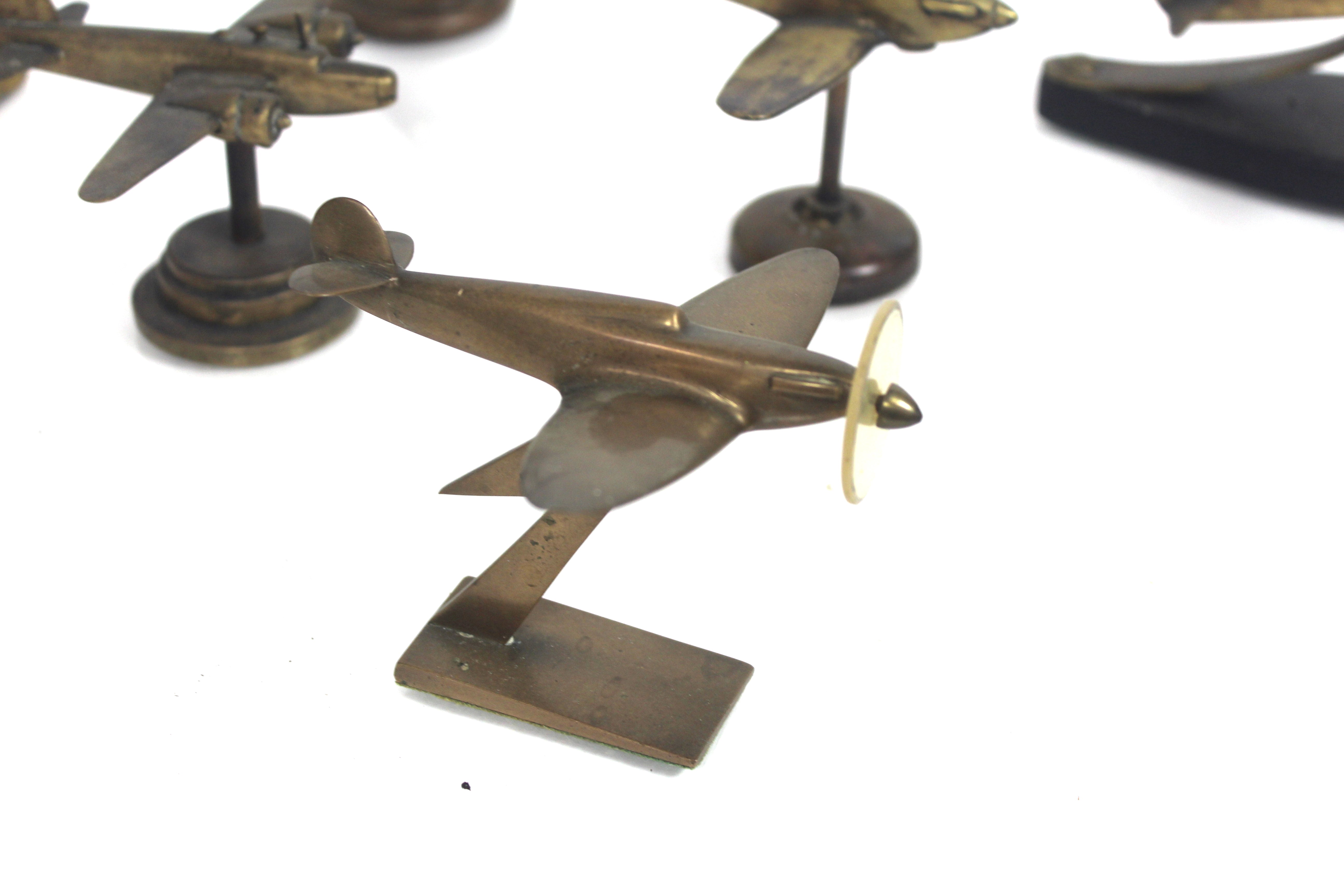 Eight model brass WWII planes on various stands - Image 6 of 6