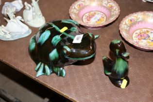 A Blue Mountain style pottery frog and duck