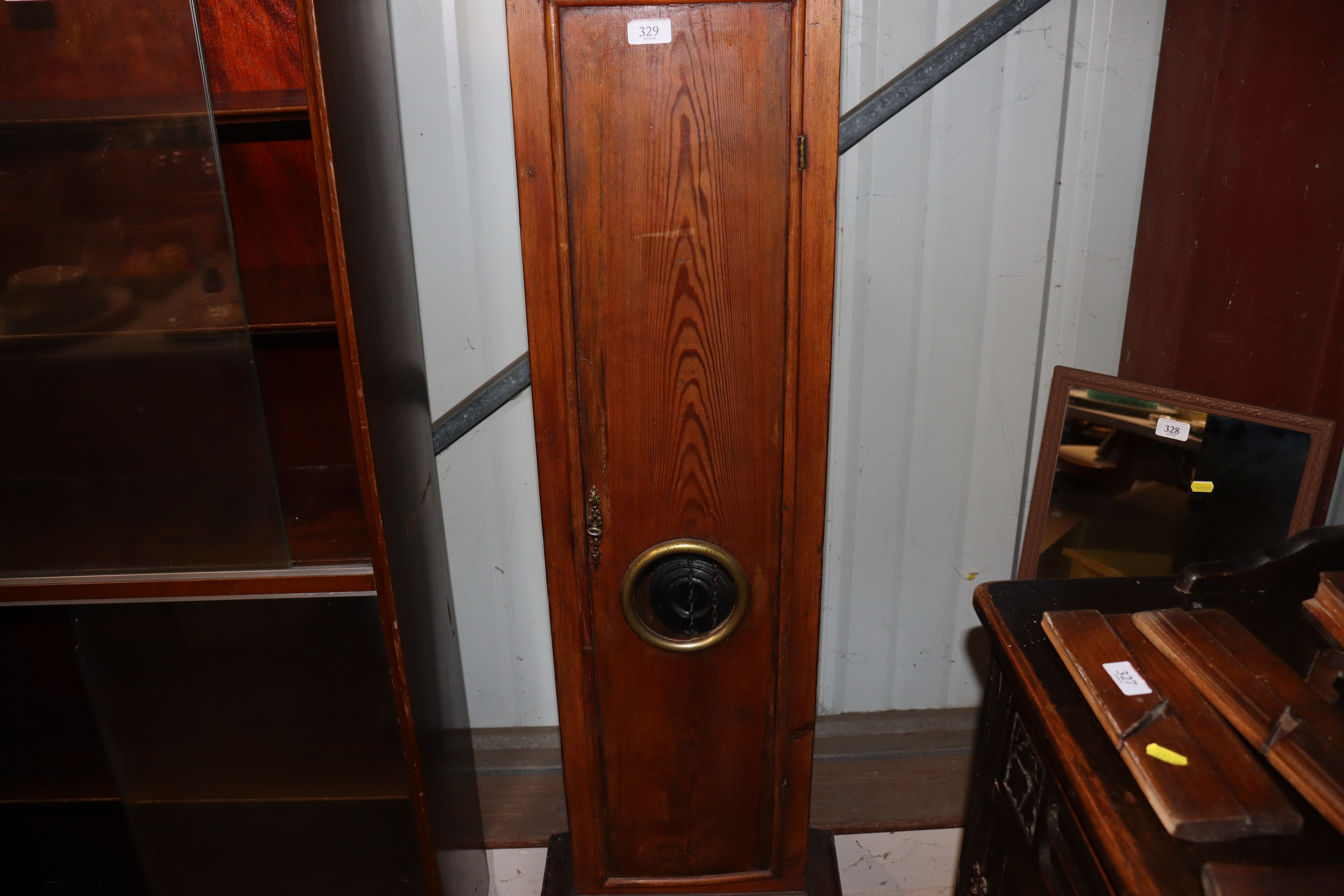 A pine long case clock with brass dial inscribed J - Image 5 of 11