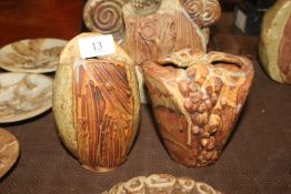 A Bernard Rooke pottery vase of elliptical shape;