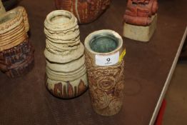 A Bernard Rooke cylindrical pottery vase and anoth