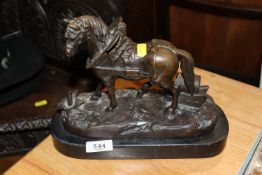 A bronze figure of a shire horse on marble base