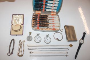 A box containing a cased set of fish knives and fo