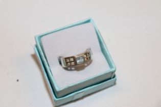 1995 Sterling silver aquamarine Art Deco style rin