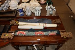 Two Oriental scroll paintings and two Oriental dec