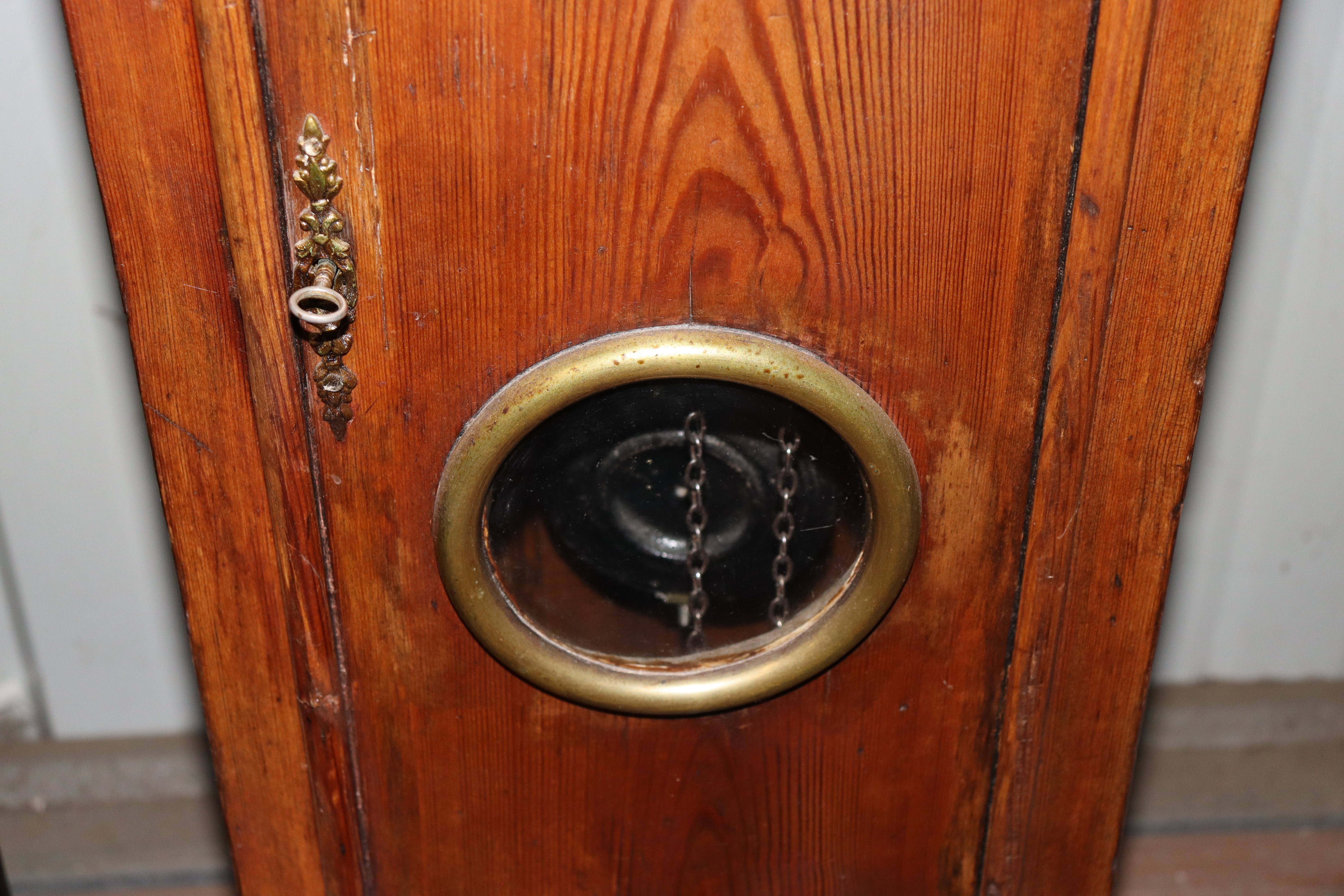 A pine long case clock with brass dial inscribed J - Image 6 of 11