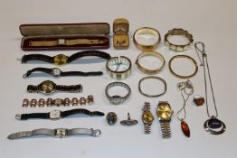 A box containing various wrist watches, a 9ct gold