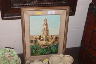 Mario Manni, oil on canvas Italian church scene inscribed verso