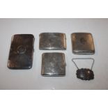 Three silver cigarette cases; a silver card case a