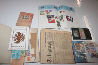 A collection of stamps and albums, bank notes etc.