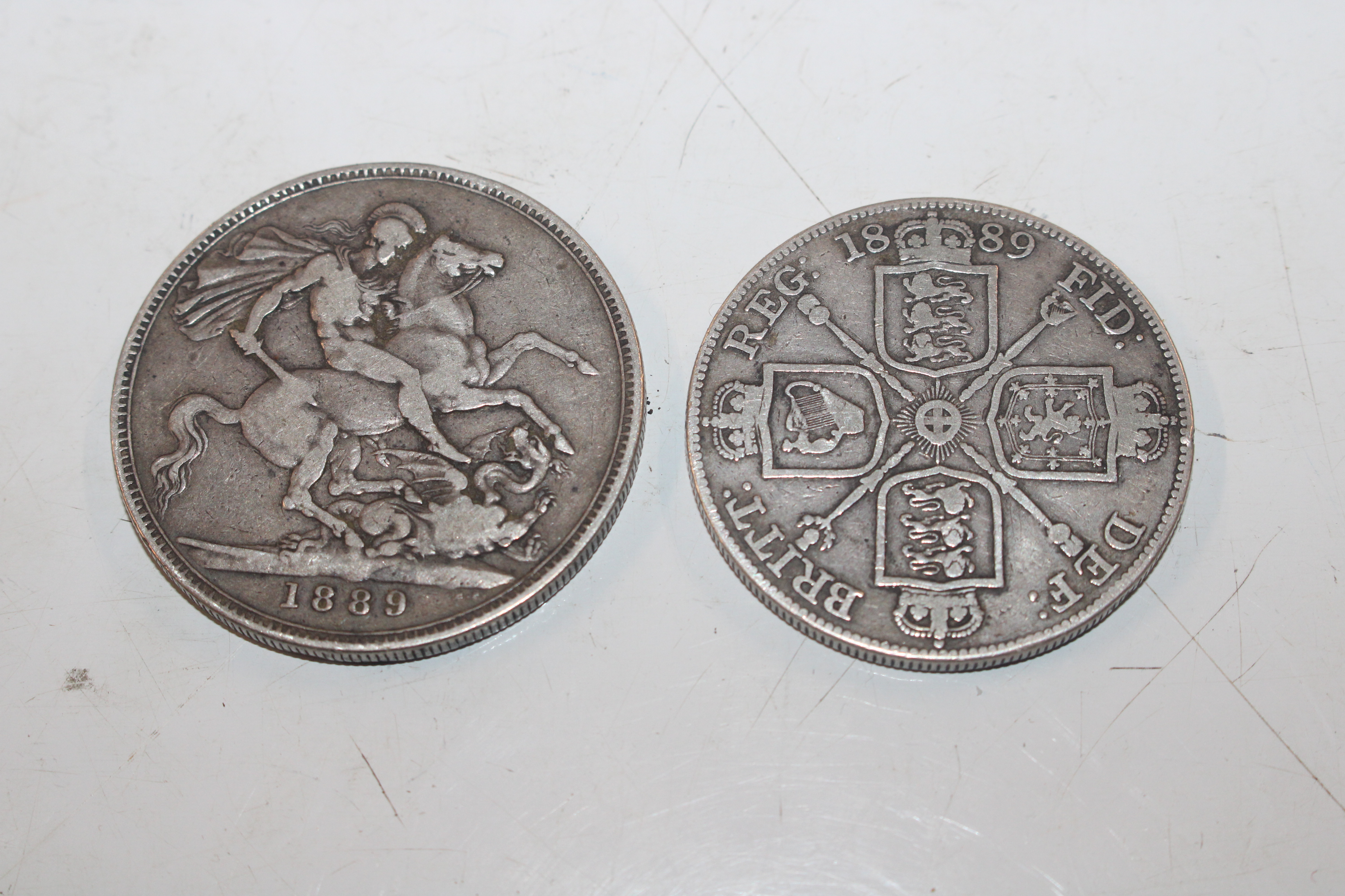 An 1889 Crown, an 1889 silver double Florin and ot - Image 2 of 5