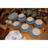 A quantity of Eats Point blue glazed pottery tea w