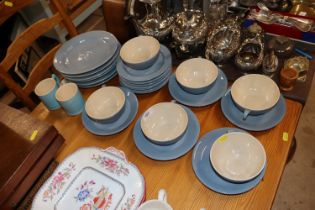 A quantity of Eats Point blue glazed pottery tea w