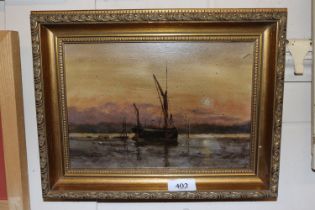 Oil on board study of a Sprit Sail barge, unsigned