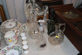 Six various decanters and four plated decanter lab