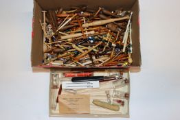 A box of various wooden and bone lace bobbins, jew