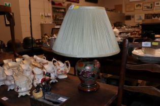 A cloisonné type baluster table lamp and shade