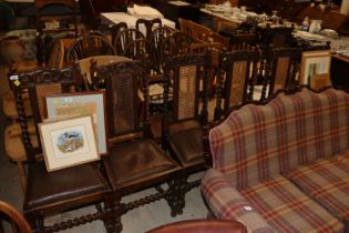 A set of six 1920's oak barley twist dining chairs