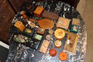 A collection of various trinket boxes; a Folk Art