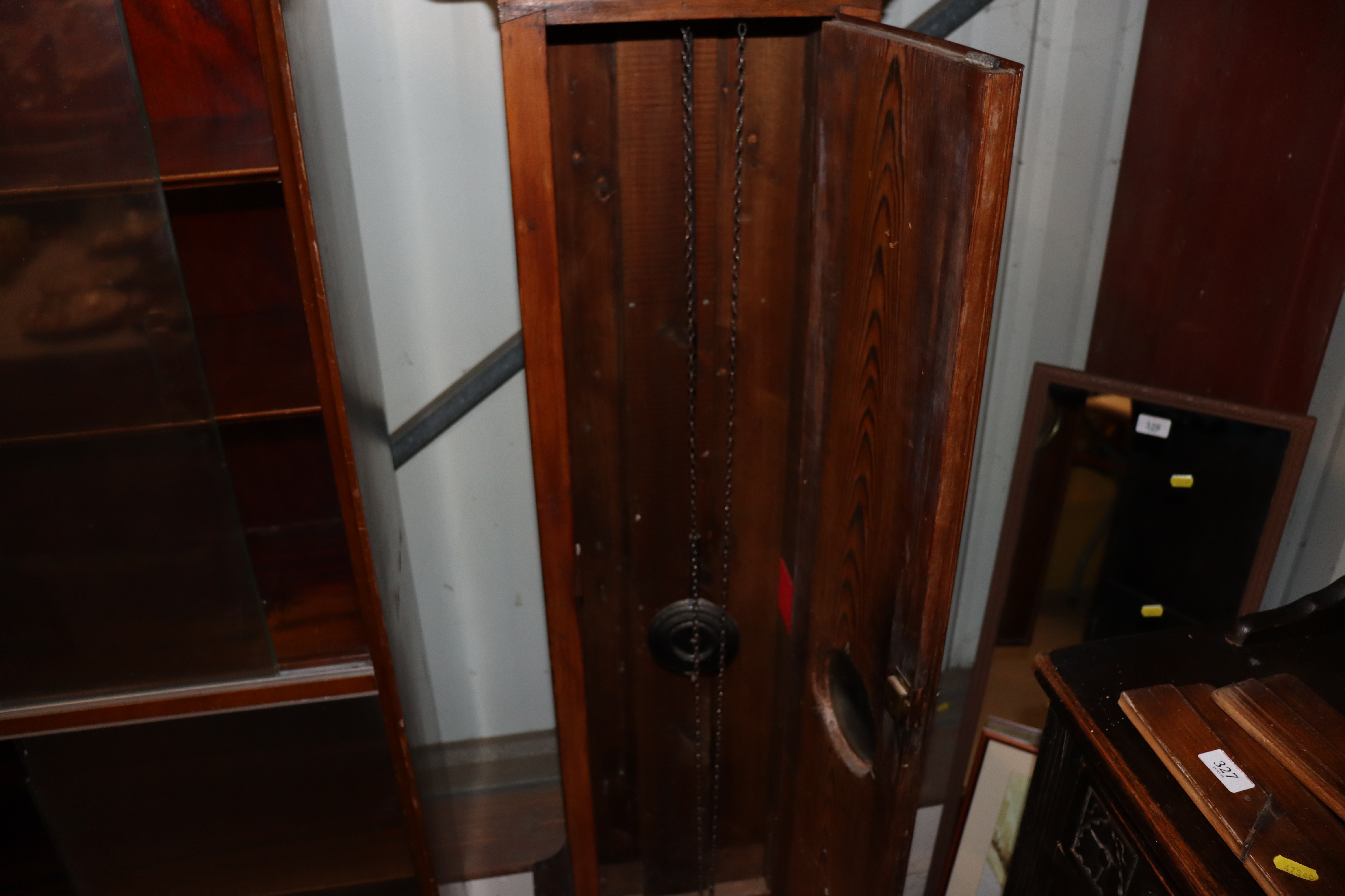 A pine long case clock with brass dial inscribed J - Image 7 of 11