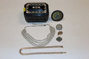 A jewellery box and contents to include miniature