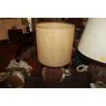 A Bernard Rooke pottery table lamp with wicker wor