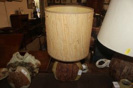 A Bernard Rooke pottery table lamp with wicker wor