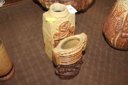 A Bernard Rooke pottery square section vase, and a