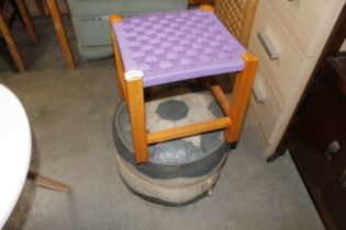 A string seated stool and a pouffe