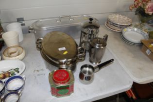 Two fish kettles; a cafetiere; and other metal ware