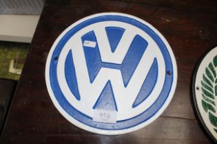 A reproduction metal VW advertising sign (213)