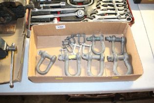A box of fourteen various galvanised D-shackles