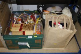 A box and two bags of knitting and craft items