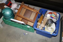 Two boxes of various sundries to include display c