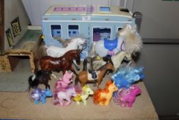 A Breyer toy horsebox; various toy horses and My L