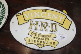 A reproduction metal The Vincent advertising sign