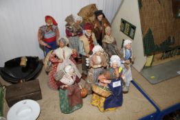 A collection of various peasant dolls