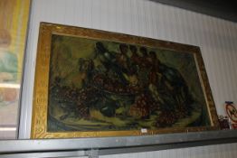 A gilt framed Oil on Board design in a tapestry