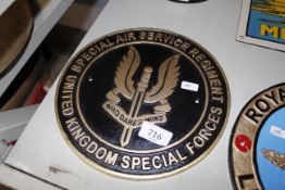 A cast metal "Special Air Service Regiment" sign (185)
