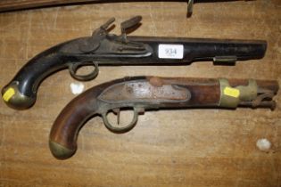 Two antique flint lock pistols AF
