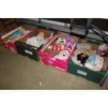 Four boxes containing vintage and other dolls