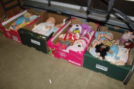 Four boxes containing vintage and other dolls