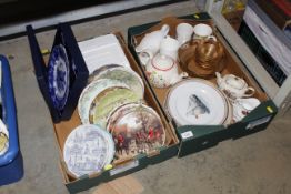 Two boxes of decorative glass and china to include