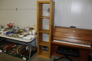 A modern light oak open shelf unit