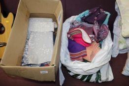 A bag and a box of various fabric